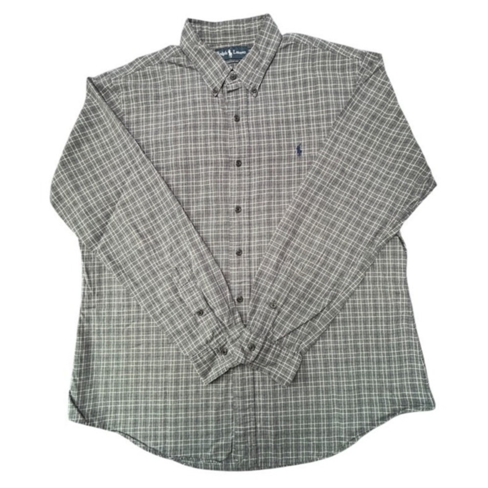 Ralph Lauren Shirt Mens XLarge Gray Plaid Button Up Long Sleeve Custom Fit